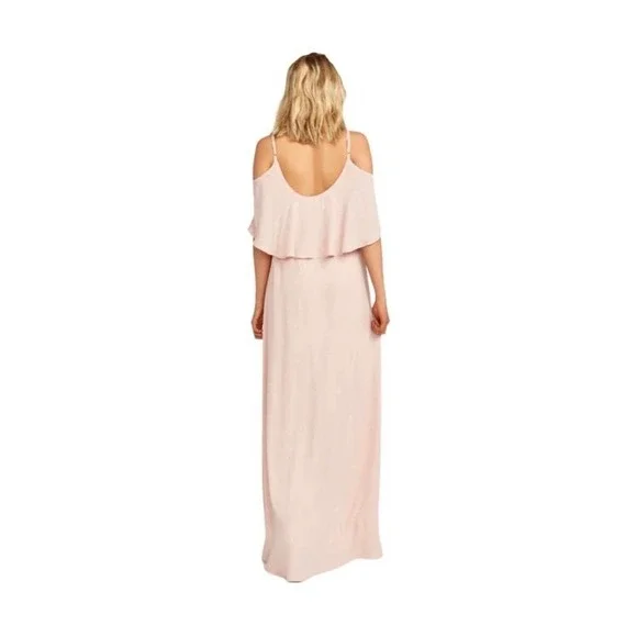 Show Me Your Mumu “Caitlin” Ruffle Maxi Bridesmaids Dress Dusty Blush Pink Large - Picture 3 of 7